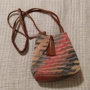 Vintage leather and cotton cross-body